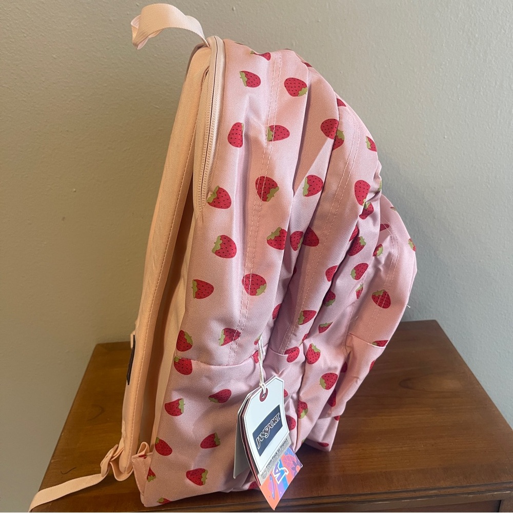 JanSport XL Backpack in Pink with Strawberry ๐ Shower Design - Picture 4 of 13